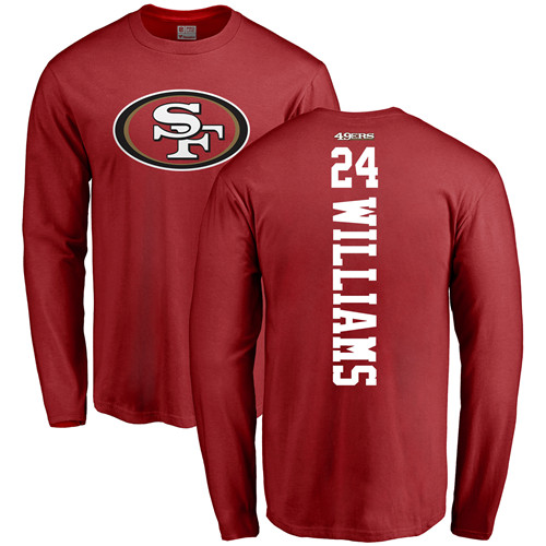 Men San Francisco 49ers Red K Waun Williams Backer #24 Long Sleeve NFL T Shirt